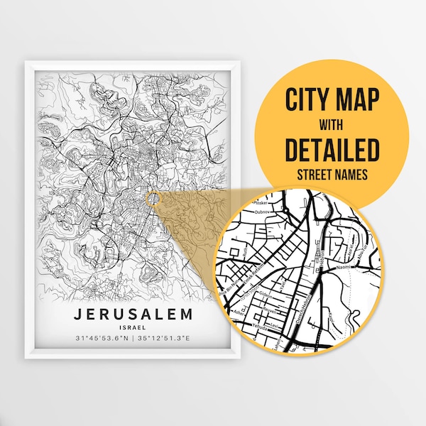 Printable Map of Jerusalem Etsy Australia