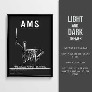 AMS Amsterdam Airport Schiphol Poster - Sofort Download \ Map Art \ Printable Poster \ Wall Art \ Pilot Gift \ Niederlande Reise Poster