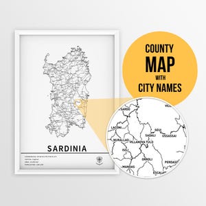 Sardinien, Italien Karte mit Städtenamen und Straßen zum sofortigen Download