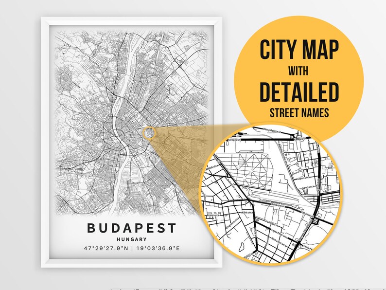 Printable Map of Budapest Hungary With Street Names Instant | Etsy