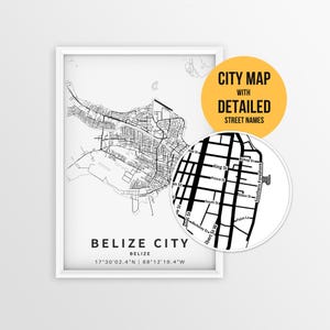 Mapa de Belice con nombres de calles, póster imprimible de la ciudad de Belice (descarga instantánea)