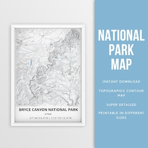 Carte imprimable du parc national de Bryce Canyon, affiche de la topographie - téléchargement immédiat, carte des contours, affiche de la carte, carte de Bryce Canyon, boucle Navajo