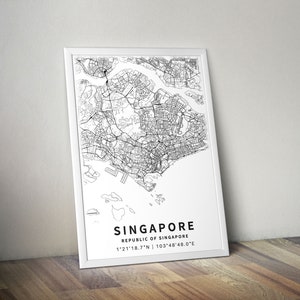 Carte imprimable de Singapour avec noms de rues - Téléchargement instantané \ Plan de la ville \ Cadeau de voyage \ Affiche de la ville \ Impression de carte routière \ Plan de rue image 5