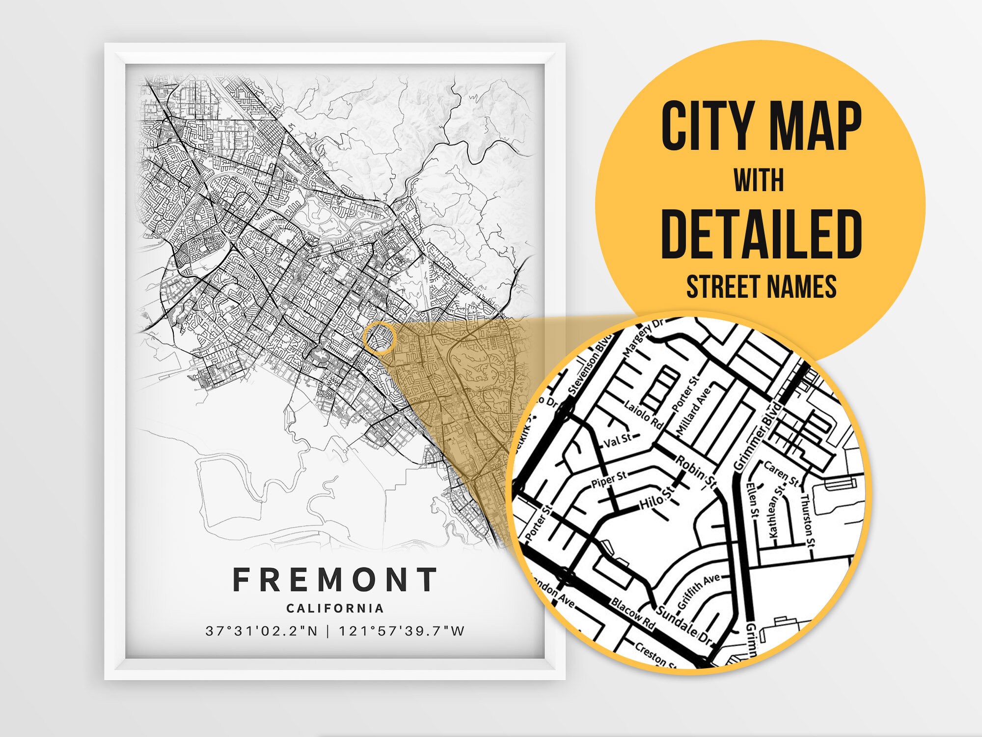 Printable Map of Fremont California United States With - Etsy