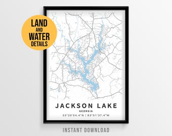 Jackson Lake Map Poster, Printable Georgia Lake House Decor (Instant Download)