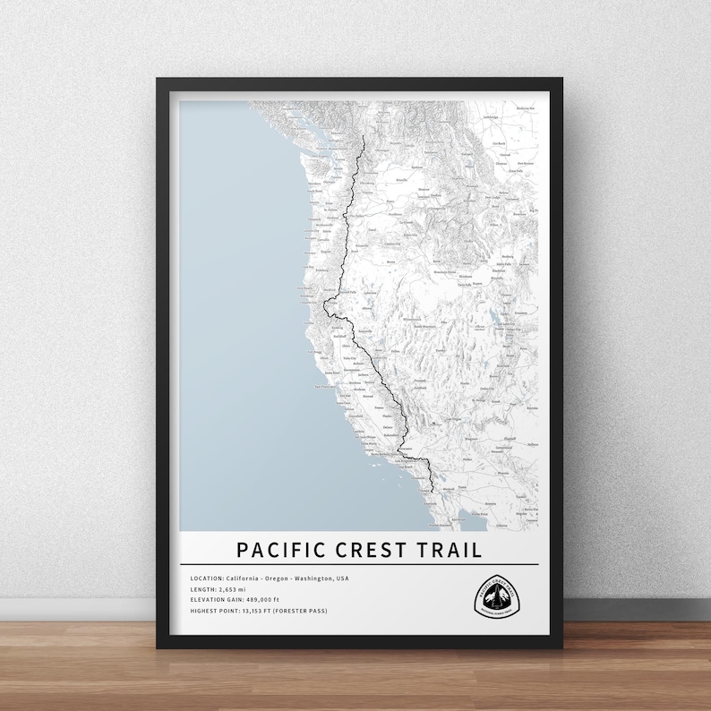 Pct Earth Map Pacific Crest Trail Map Poster, Printable PCT National Scenic Route ...
