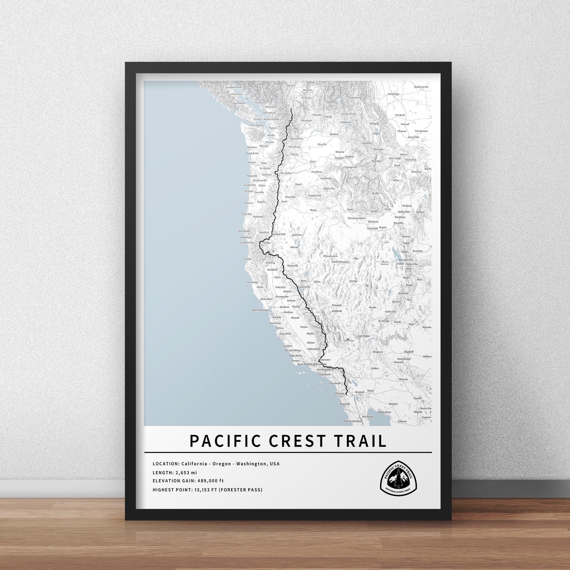 Pacific Crest Trail Map Poster, Printable PCT National Scenic Route ...