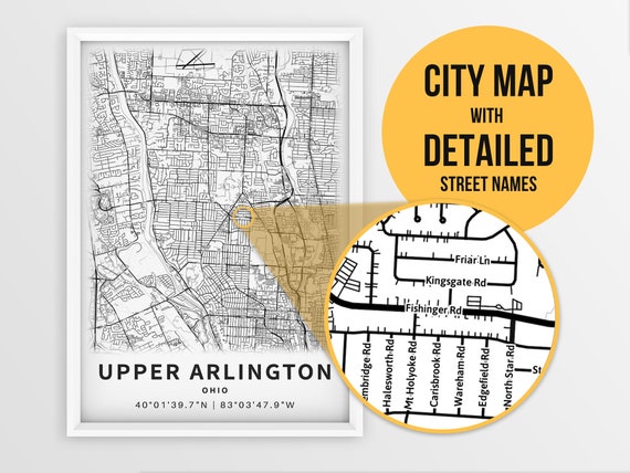 Map Of Upper Arlington Ohio Printable Map Upper Arlington Oh Ohio Usa With Street Names | Etsy