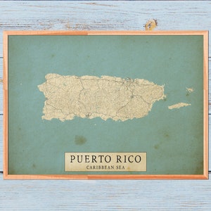 Printable Vintage Style Map of Puerto Rico Caribbean Sea - Etsy