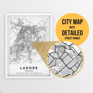 Druckbare Landkarte von Lahore, Pakistan mit Straßennamen - sofortdownload ~ Karte ~ Strassen Karte ~ Strassen Karte ~ Reise Geschenk ~ Poster