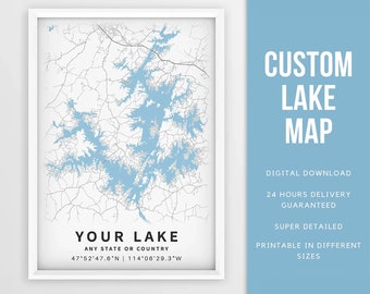 Custom Lake Map Print, Lake House Art - Digital Download \ Lake Poster \ Wall Art \ Printable Map \ Map Poster