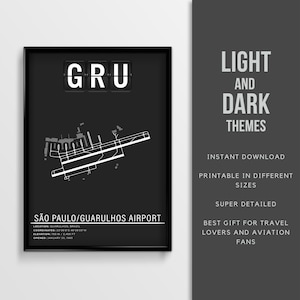 Cartel del aeropuerto internacional GRU São Paulo Guarulhos - Descarga instantánea \ Mapa del aeropuerto \ Idea de regalo \ Arte de la pared \ Cartel de viaje de Brasil