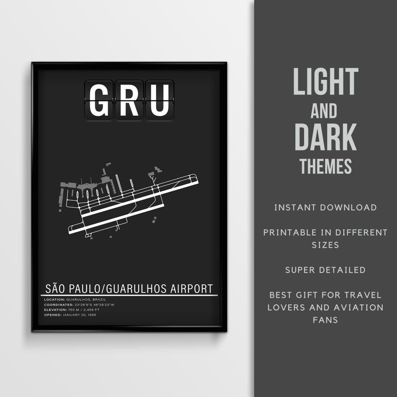 Cartel del aeropuerto internacional GRU São Paulo Guarulhos - Descarga instantánea \ Mapa del aeropuerto \ Idea de regalo \ Arte de la pared \ Cartel de viaje de Brasil imagen 1