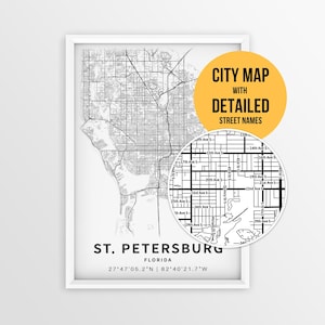 St. Petersburg Florida Map with Street Names, Printable St. Petersburg City Poster (Instant Download)