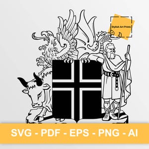 Stemma dell'Islanda, Clipart vettoriali dell'Islanda - SVG \ PNG \ PDF \ Download immediato \ Taglio \ Segno di stato \ Bandiera \ Stemma dell'Islanda