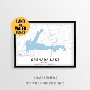 Grenada See Karte Poster, Mississippi See Haus Dekor (Instant Download)