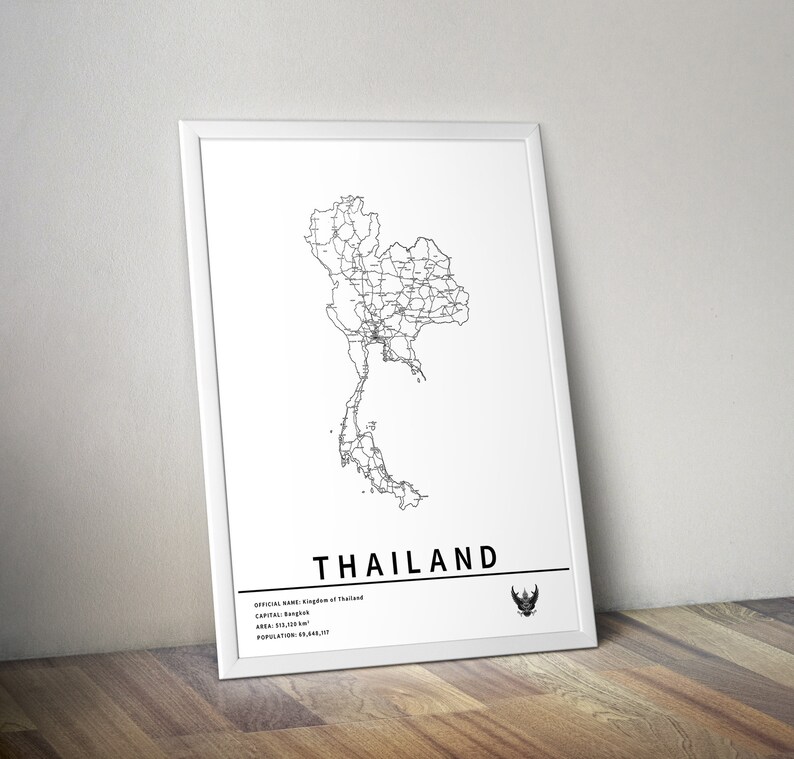 Printable Map of Thailand With City Names Instant Download Etsy