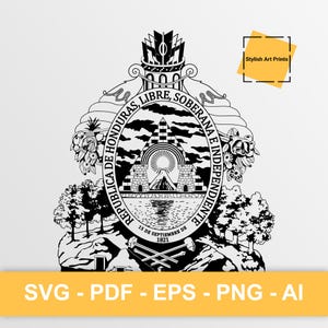Brasão de Honduras, Honduras Vector Clipart - SVG \ PNG \ PDF \ Download instantâneo \ Corte \ Sinal do estado \ Bandeira de Honduras \ Brasão de Honduras