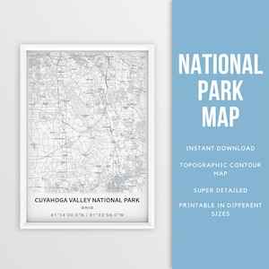 Afdrukbare kaart Cuyahoga Valley National Park, Ohio topografieposter - direct downloaden \ contourkaart \ kaartposter \ wandelcadeau \ wandelkaart