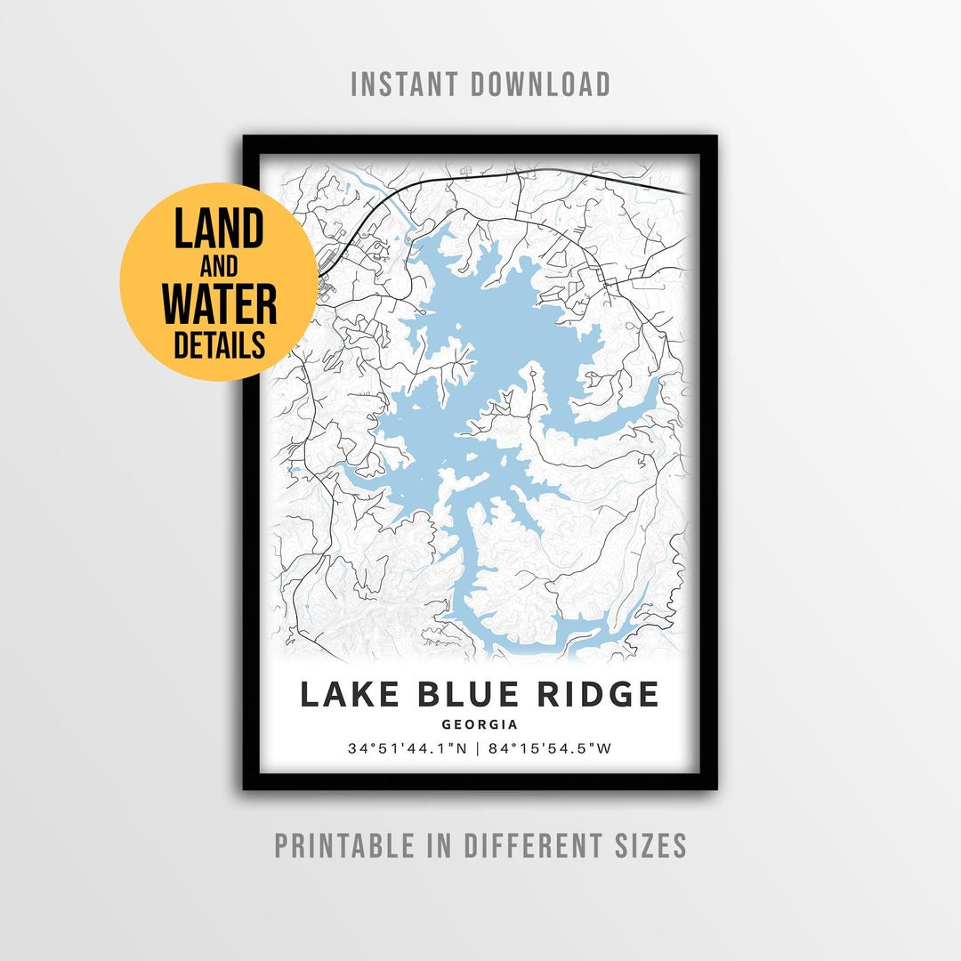 Lake Blue Ridge Map Poster, Georgia Printable Lake House Decor (instant ...
