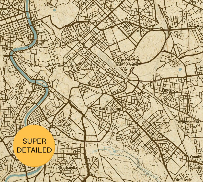 Rome, Italy Vintage Style Map, Printable Rome City Poster (instant ...
