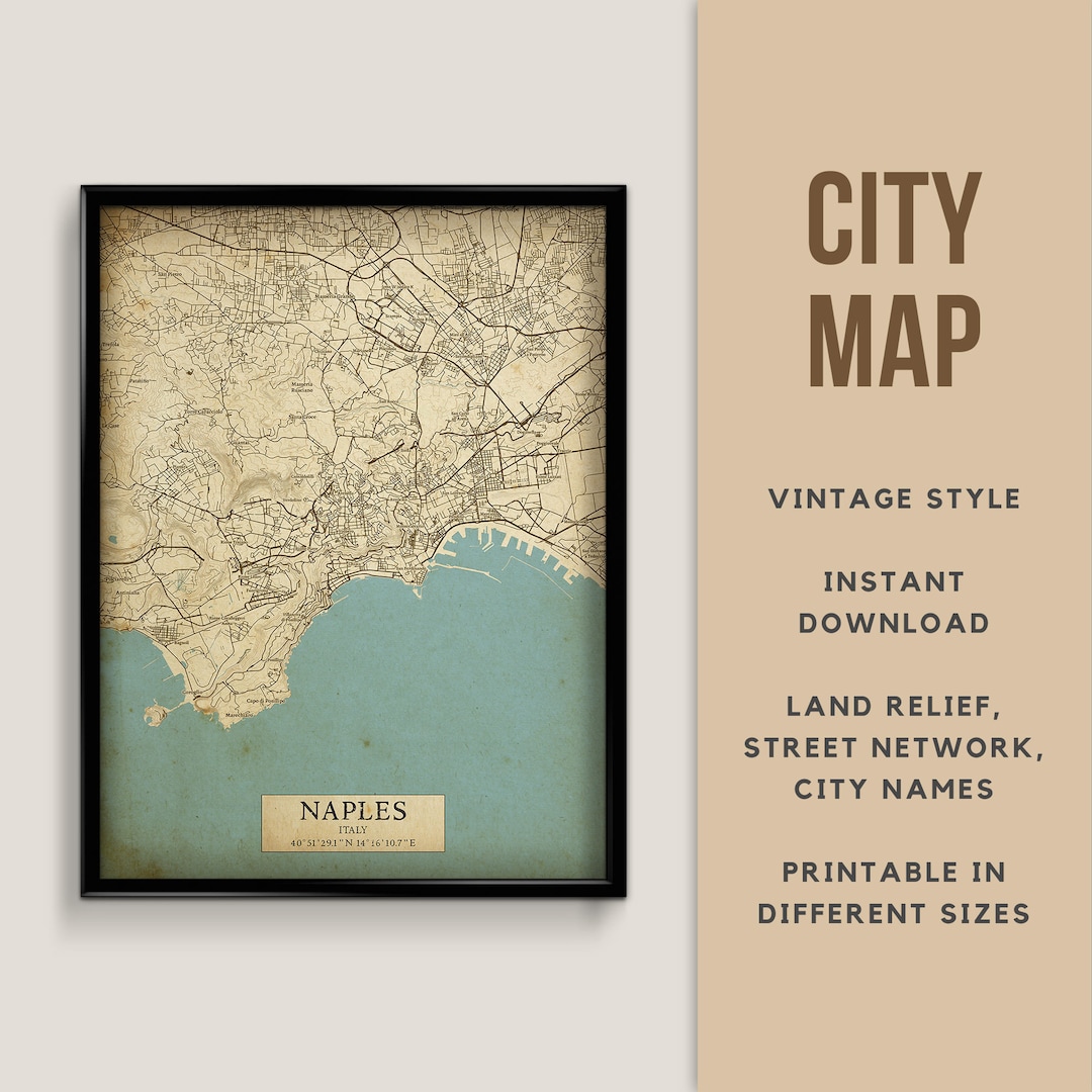 Printable Vintage Style Map of Naples, Italy Instant Download Street ...