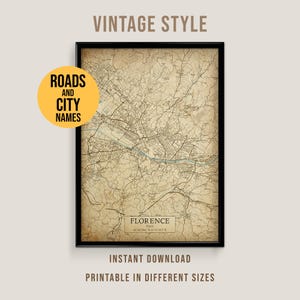 Mappa di Firenze, Italia in stile vintage, poster stampabile della città di Firenze (download immediato)
