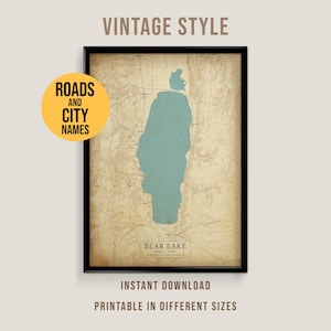 Bear Lake Vintage Stil Karte, Utah, Idaho Lake House Poster zum Ausdrucken (Instant Download)