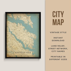 Vintage Stil Landkarte vonNorthern Neck, Virginia, USA - Vintage Style Map - Vintage Stil Landkarte Vintage Karte Posterleisten Karte Poster