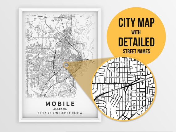 Printable Map of Mobile Alabama AL United States With Street | Etsy