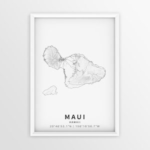 Druckbare Karte von Maui, Hawaii, USA mit Städtenamen - sofortiger Download \ Stadt Karte ~ Reise Geschenk ~ Stadt Poster ~ Garden Isle