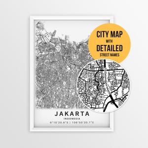 Karte von Jakarta, Indonesien, mit Straßennamen, druckbares Stadtposter von Jakarta (Sofort-Download)