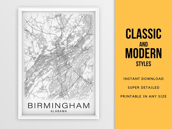 Printable Map of Birmingham AL Map Print Alabama USA City Map - Etsy