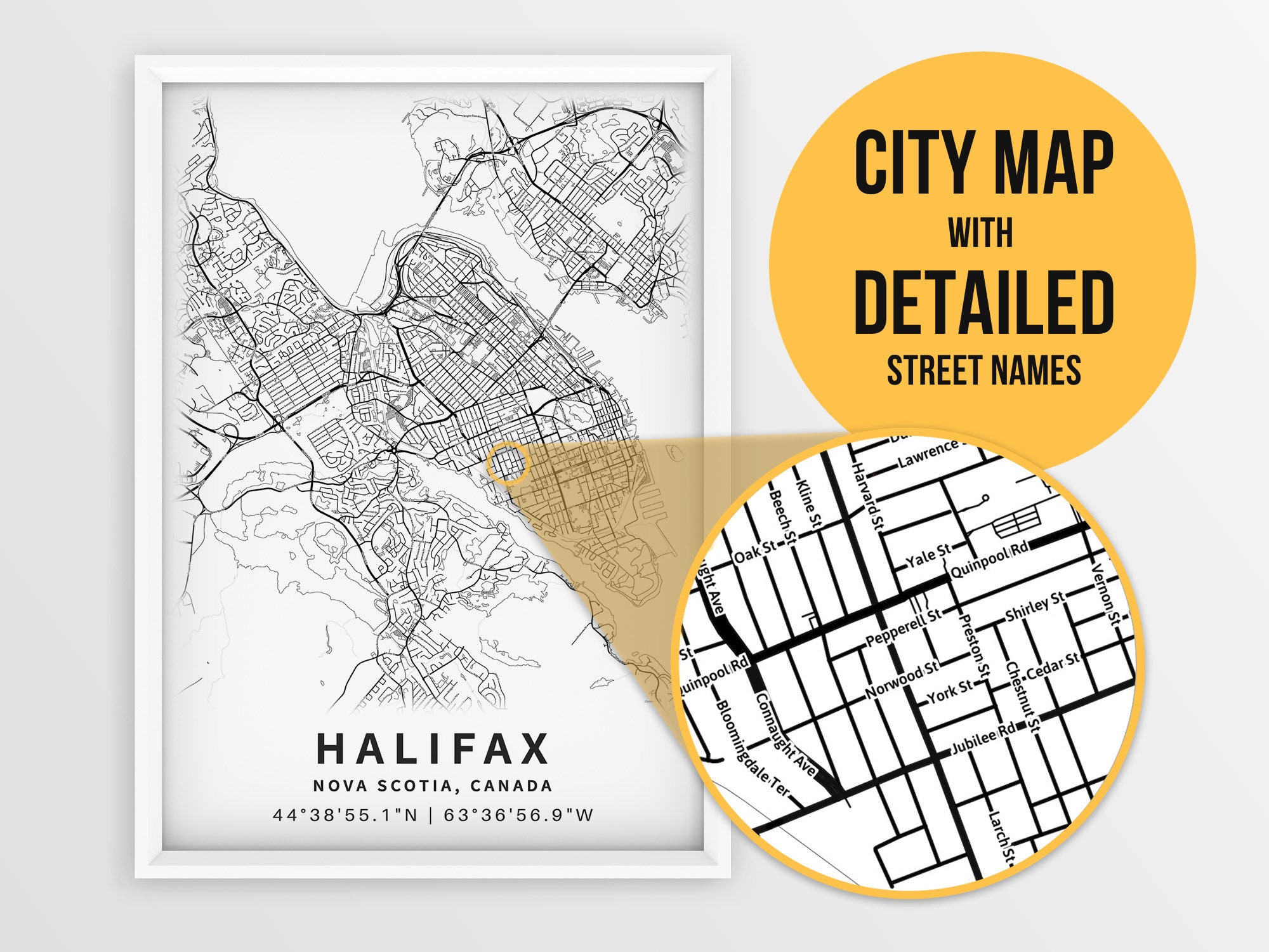Printable Map of Halifax Nova Scotia Canada With Street Etsy