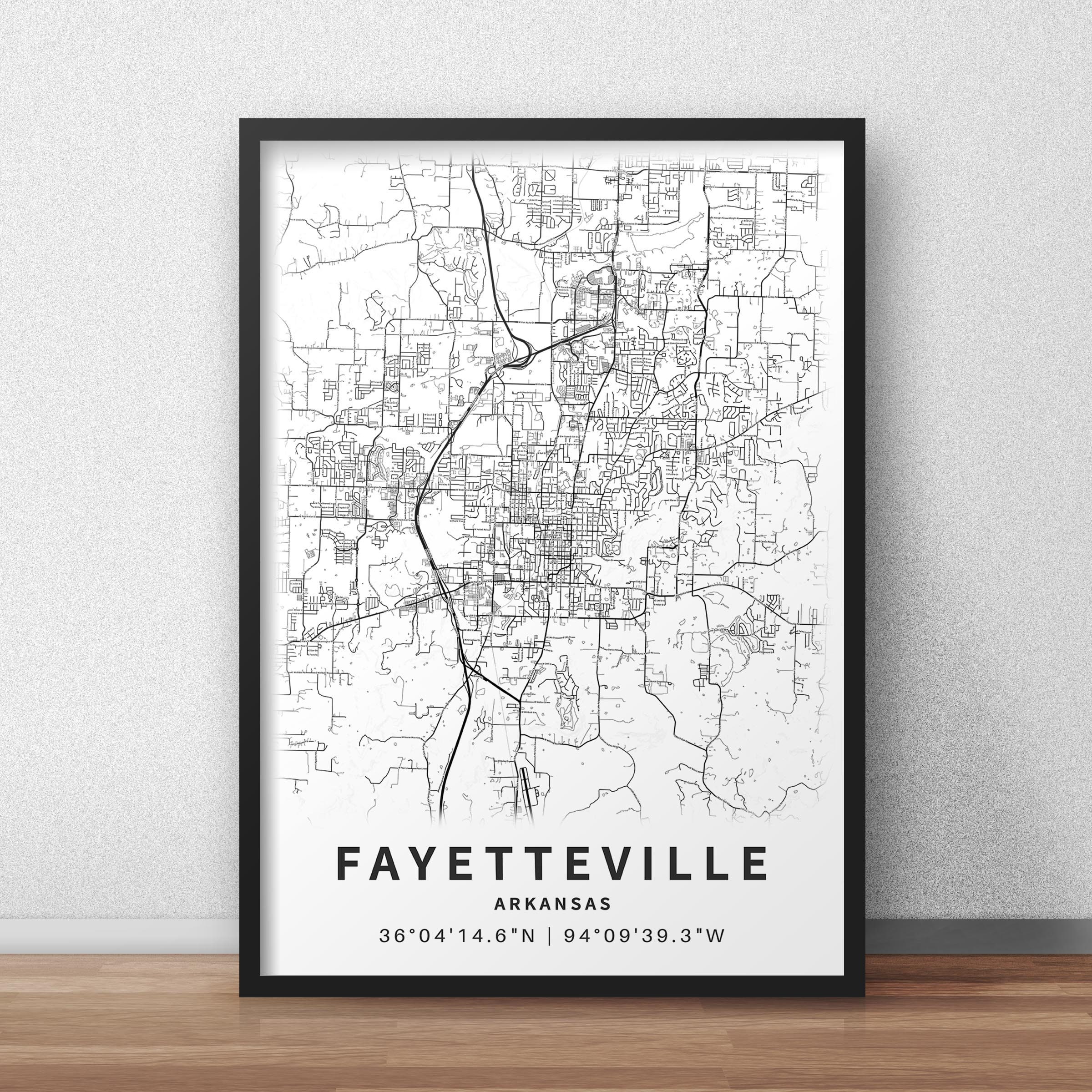 Printable Map of Fayetteville Arkansas USA City Map With - Etsy