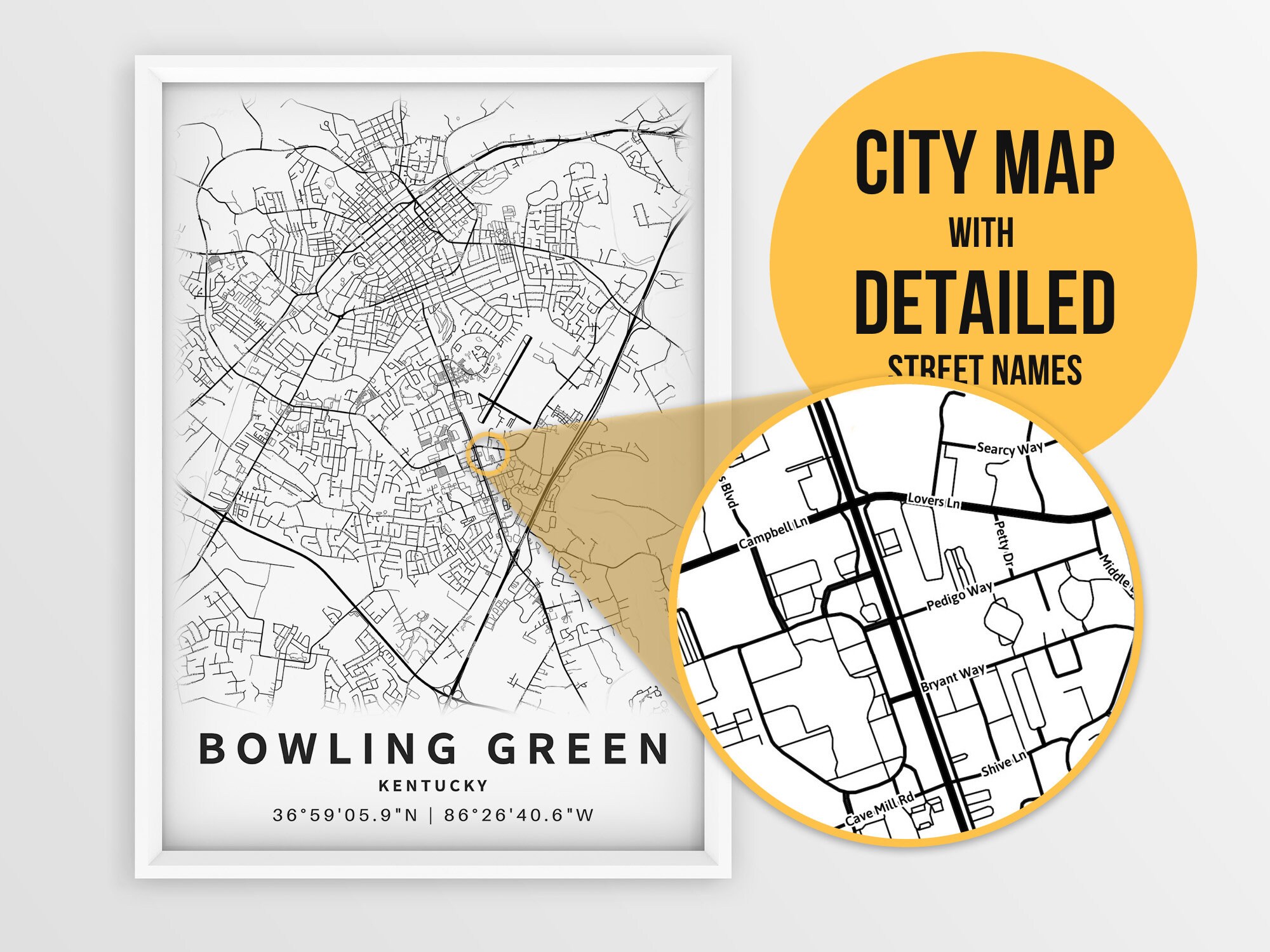 Printable Map of Bowling Green Kentucky United States With Etsy