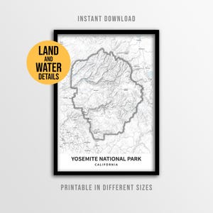 Yosemite National Park Poster, Printable California Map with Roads and City names (Instant Download)