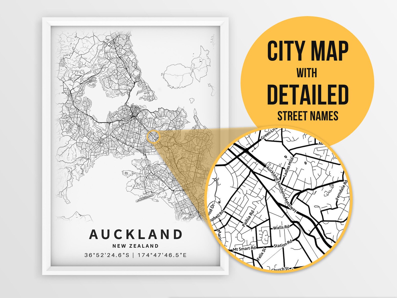 Printable Map of Auckland New Zealand City With Street Names Etsy