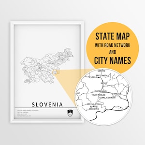 Slowenien Karte mit Städtenamen und Straßen - sofortdownload Landkarte Landkarte Kunst Landkarte Kroatien