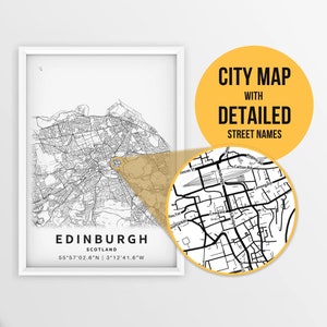 Edinburgh Karte mit Straßennamen zum sofort Herunterladen und Drucken
