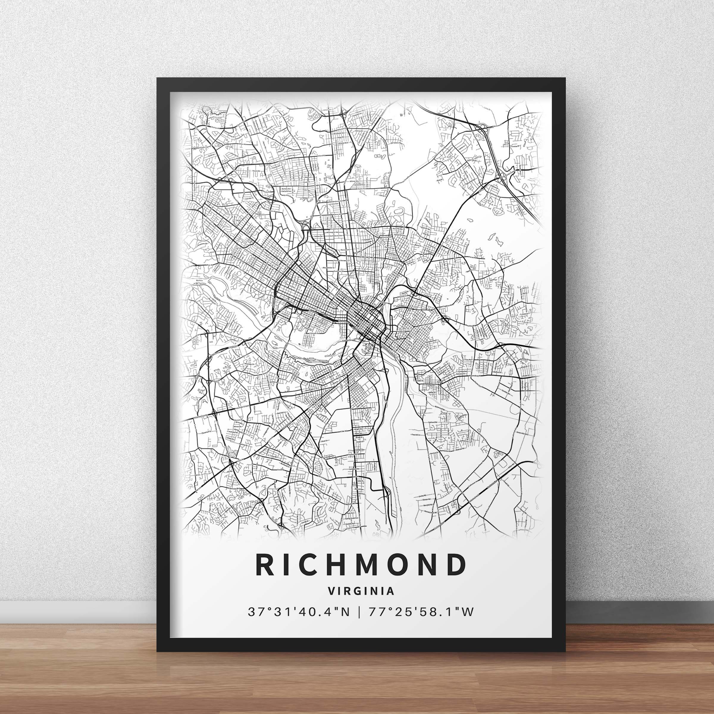 Printable Map of Richmond VA Virginia United States with | Etsy