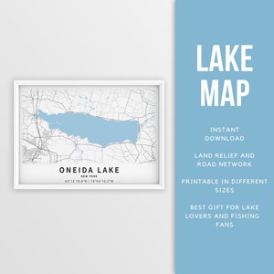 Druckbare Karte von Oneida Lake, New York, USA - Sofort Download \ Lake Karte \ Map Poster \ Lake House Decor \ LakeLife \ Angeln \ Bootfahren