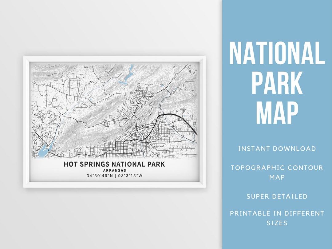 Hot Springs National Park Printable Map, Arkansas Topography Poster ...