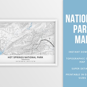 Hot Springs National Park Karte, Arkansas Topographie Poster - Sofortiger Download "Instant Download ""Konturkarte"" ""Poster"""