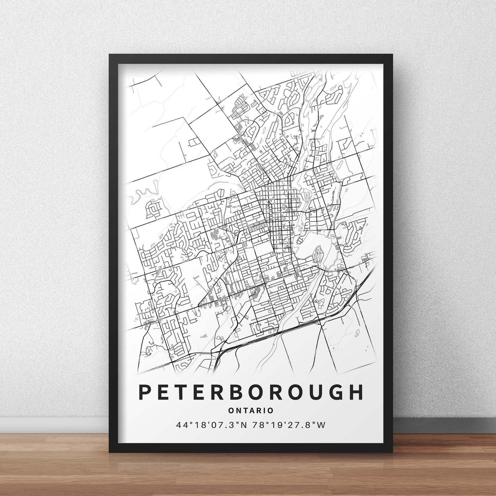 Printable Map of Peterborough Ontario Canada With Street Names Etsy