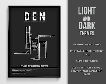 DEN Denver International Airport Poster - Instant Download \ Airport Map \ Pilot Gift \ Wall Art \ Colorado Travel Poster \ Printable