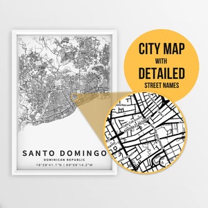 Santo Domingo, Dominikanische Republik Landkarte mit Strassennamen - zum sofortigen Download ~ Stadtplan ~ Reisegeschenk ~ Stadtplan ~ Strassenkarte