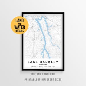Póster del mapa del lago Barkley, decoración imprimible para casa en el lago de Kentucky (descarga instantánea)