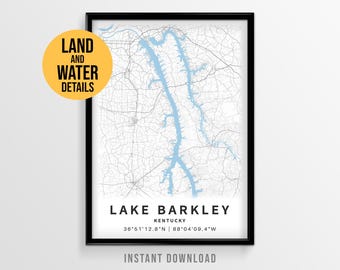 Lake Barkley-kaartposter, afdrukbaar decor van Kentucky Lake House (direct downloaden)
