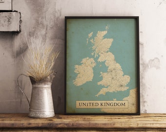 Vintage Style Map of United Kingdom - Instant Download \ Street Map \ Wall Art \ Printable Poster \ London Poster